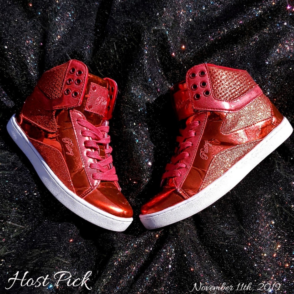 RUBY RED SPARKLE METALLIC HIGHTOPS - Picture 2 of 5